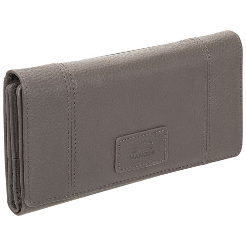 Pochette-portefeuille RFID à trois volets en cuir véritable Pebble de Mancini - Gris