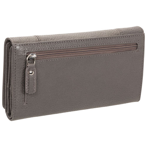 Pochette-portefeuille RFID à trois volets en cuir véritable Pebble de Mancini - Gris