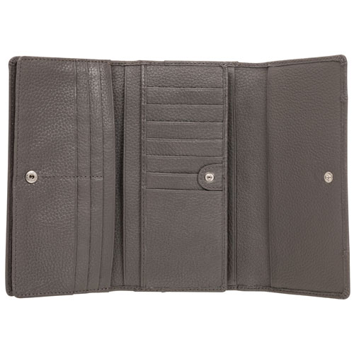 Pochette-portefeuille RFID à trois volets en cuir véritable Pebble de Mancini - Gris
