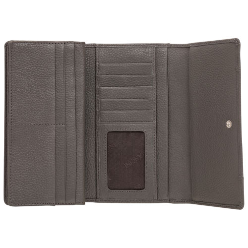 Pochette-portefeuille RFID à trois volets en cuir véritable Pebble de Mancini - Gris