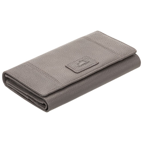 Pochette-portefeuille RFID à trois volets en cuir véritable Pebble de Mancini - Gris