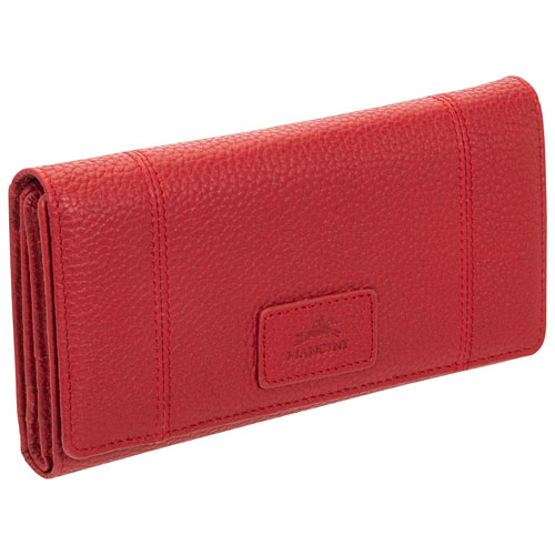 Mancini Pebble RFID Genuine Leather Tri-fold Clutch Wing Wallet - Red