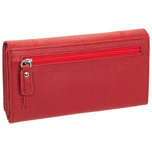 Mancini Pebble RFID Genuine Leather Tri-fold Clutch Wing Wallet - Red