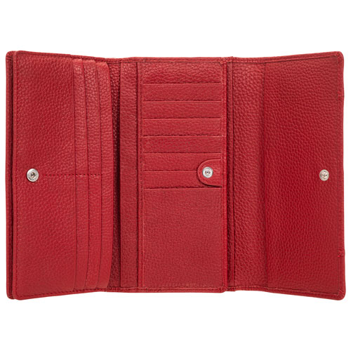 Mancini Pebble RFID Genuine Leather Tri-fold Clutch Wing Wallet - Red