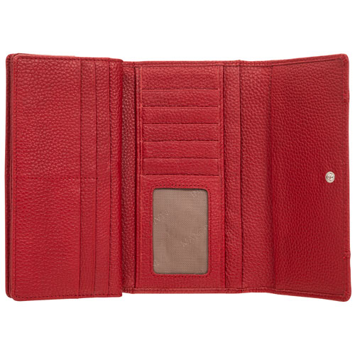 Mancini Pebble RFID Genuine Leather Tri-fold Clutch Wing Wallet - Red