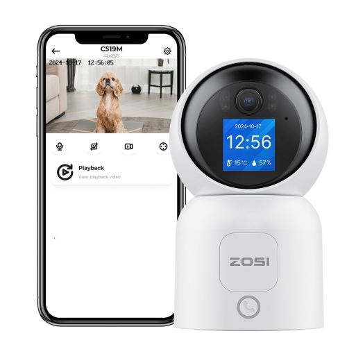 ZOSI C519M 360° PTZ 2.5K 4MP Indoor Security Camera for Pet/Baby with 1.44-inch screen, 2-Way Video, One-Touch Call, AI Human Tracking, 2.4G/5G Hz Wi