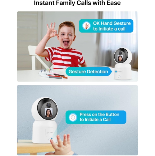 ZOSI C519M 360° PTZ 2.5K 4MP Indoor Security Camera for Pet/Baby with 1.44-inch screen, 2-Way Video, One-Touch Call, AI Human Tracking, 2.4G/5G Hz