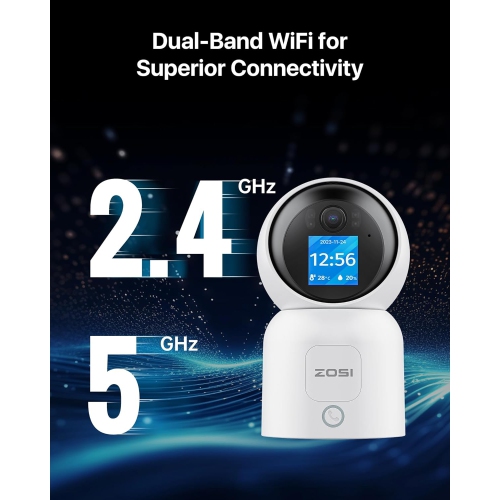 ZOSI C519M 360° PTZ 2.5K 4MP Indoor Security Camera for Pet/Baby with 1.44-inch screen, 2-Way Video, One-Touch Call, AI Human Tracking, 2.4G/5G Hz