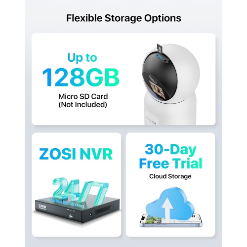 ZOSI C519M 360° PTZ 2.5K 4MP Indoor Security Camera for Pet/Baby with 1.44-inch screen, 2-Way Video, One-Touch Call, AI Human Tracking, 2.4G/5G Hz
