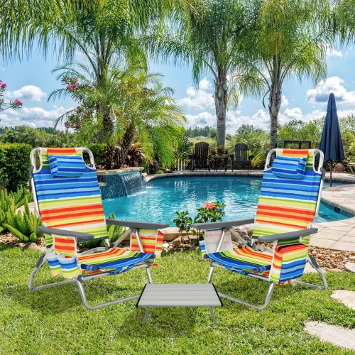 GYMAX  3PCs Folding Beach Chair And Table Set Outdoor Adjustable Reclining Chair