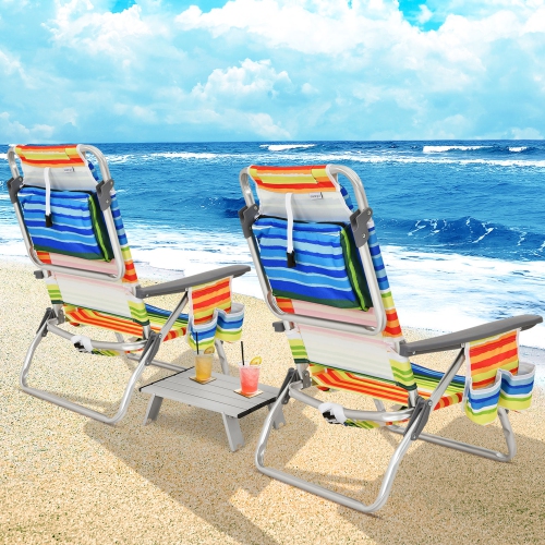 Gymax 3PCS Folding Beach Chair and Table Set Outdoor Adjustable Reclining Chair