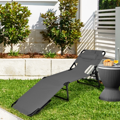 Gymax Portable Beach Chaise Lounge Chair Folding Reclining Chair w/ Facing Hole