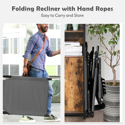 Gymax Portable Beach Chaise Lounge Chair Folding Reclining Chair w/ Facing Hole