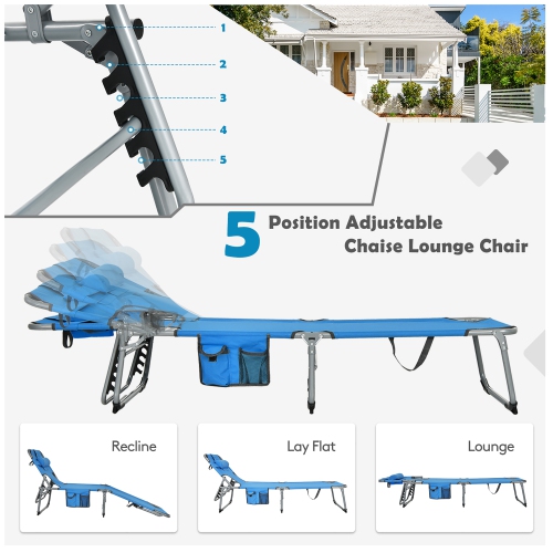 Chaise longue pliante 2 pièces Gymax