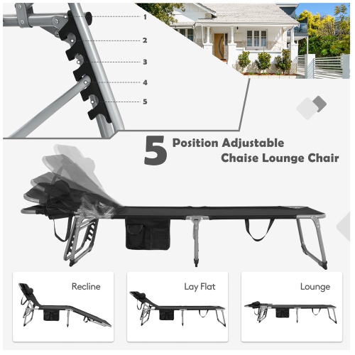 Gymax Set of 2 Beach Chaise Lounge Chair Folding Reclining Chair w/ Facing Hole