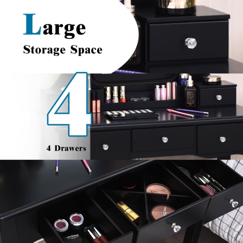 Gymax Vanity Dressing Table Set w/Removable Box &10 Dimmable Bulbs Touch Switch Black