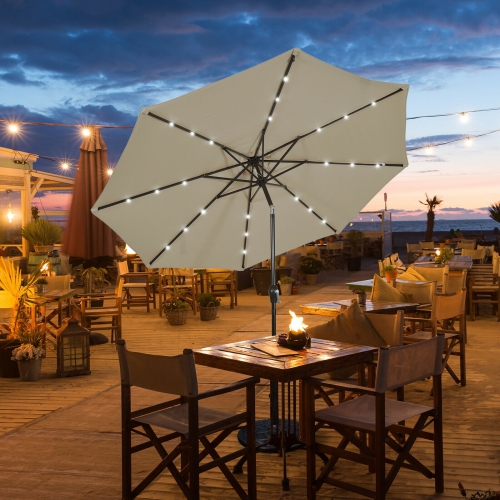 Parasol de patio extérieur de 10 pi avec lampes solaires LED brillantes