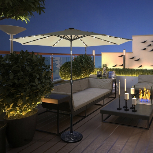 Parasol de patio extérieur de 10 pi avec lampes solaires LED brillantes