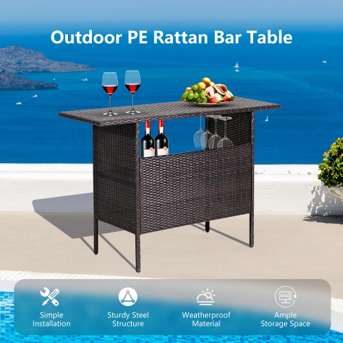 Costway Patio Rattan Wicker Bar Height Counter Table Storage Shelf Rail Garden