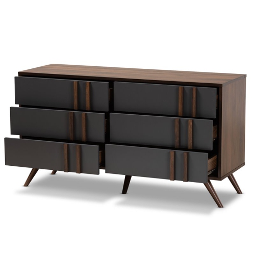 Baxton Studio Naoki Gray and Walnut Finished Wood 6-Drawer Bedroom Dresser