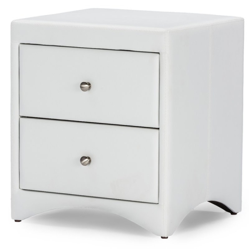 PEMBERLY ROW  2 Drawer Faux Leather Nightstand In White