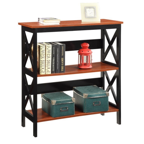 PEMBERLY ROW  3 Tier Bookcase In Cherry And Wood Finish In Black