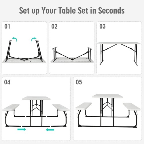 Gymax Folding Picnic Table & Bench Set for Camping BBQ w/ Steel Frame