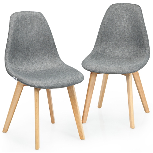 Gymax Set of 4 Dining Chairs Fabric Cushion Kitchen Side Chairs Gray