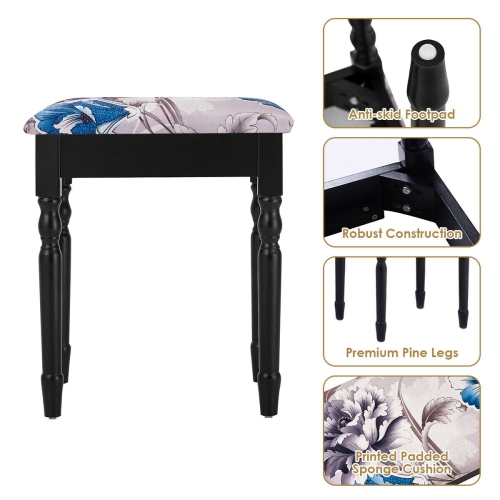 Gymax Vanity Makeup Dressing Table Stool Set w/ Folding Mirror 4 Drawers Black