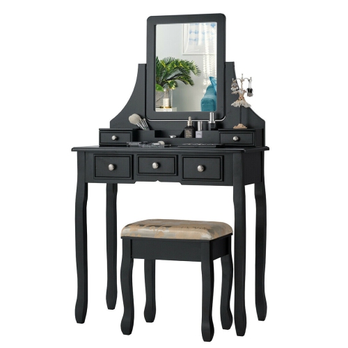 Gymax Vanity Set W5 Drawers Andremovable Box Makeup Dressing Table And Stool Set Black Best Buy
