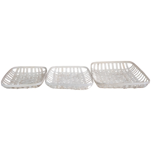 Rectangular Lattice Tobacco Baskets - White - Set of 3