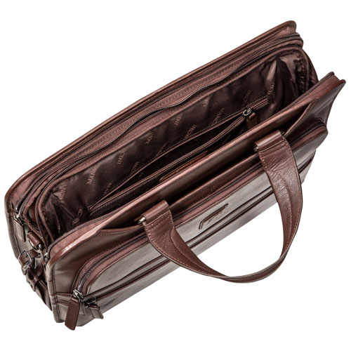 Mallette pour portable à trois compartiments Milan de Mancini de 15,6 po - Brun