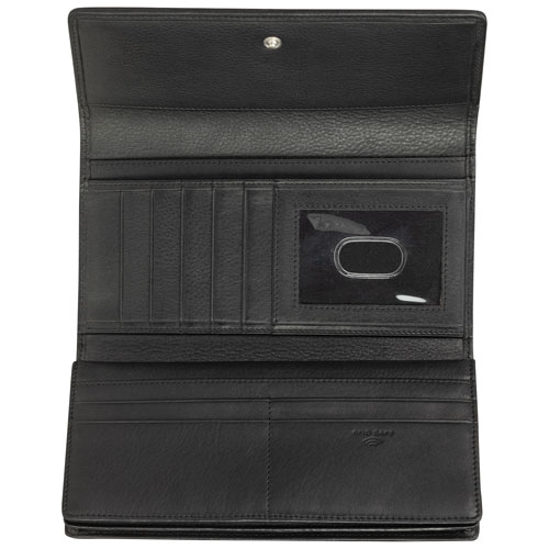 Pochette-portefeuille RFID à trois volets en cuir véritable Motif tressé de Mancini - Noir