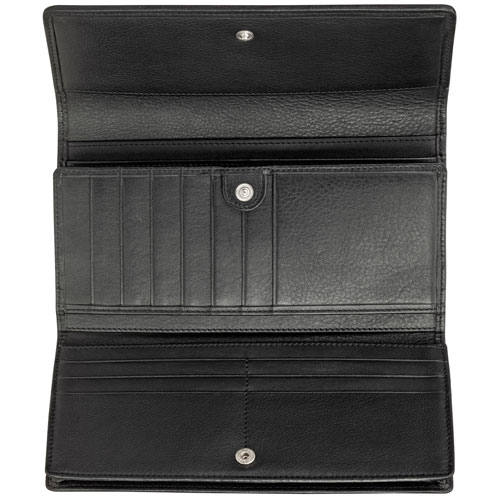 Pochette-portefeuille RFID à trois volets en cuir véritable Motif tressé de Mancini - Noir