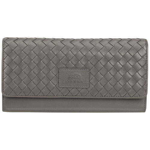 Pochette-portefeuille RFID à trois volets en cuir véritable Motif tressé de Mancini - Gris