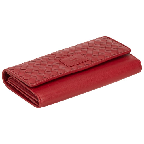 Pochette-portefeuille RFID à trois volets en cuir véritable Motif tressé de Mancini - Rouge