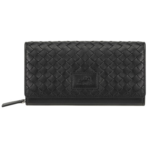 Mancini Basket Weave RFID Genuine Leather Envelope Clutch Wallet - Black