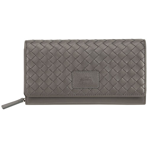 Pochette-portefeuille enveloppe RFID en cuir véritable Motif tressé de Mancini - Gris