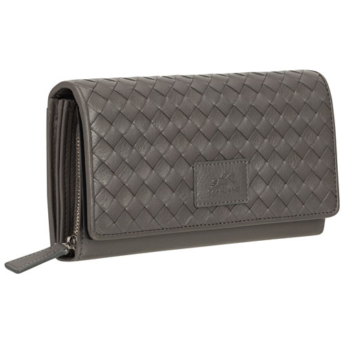 Mancini Basket Weave RFID Genuine Leather Envelope Clutch Wallet - Grey