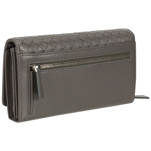 Mancini Basket Weave RFID Genuine Leather Envelope Clutch Wallet - Grey