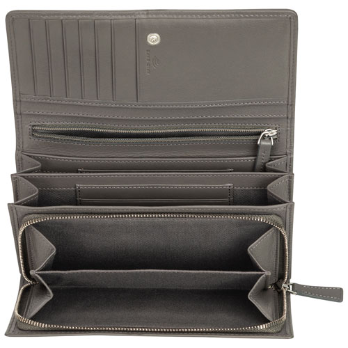 Mancini Basket Weave RFID Genuine Leather Envelope Clutch Wallet - Grey