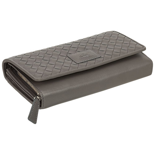 Mancini Basket Weave RFID Genuine Leather Envelope Clutch Wallet - Grey