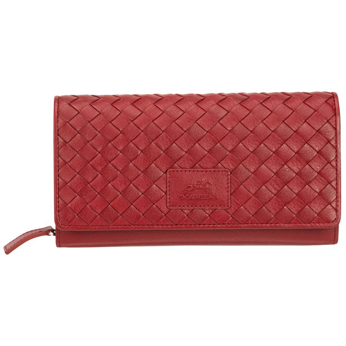 Pochette-portefeuille enveloppe RFID en cuir véritable Motif tressé de Mancini - Rouge