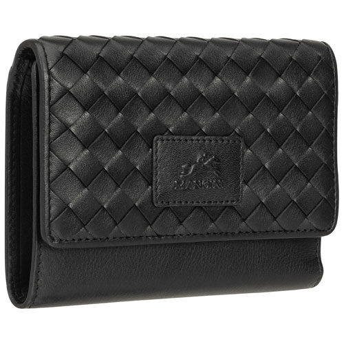 Pochette-portefeuille RFID à trois volets en cuir véritable Motif tressé de Mancini - Noir