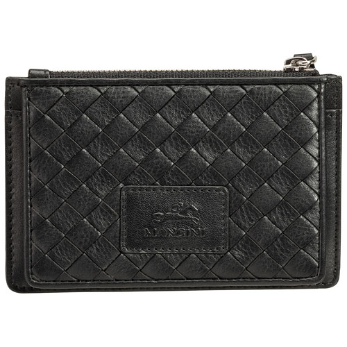 Mancini Basket Weave RFID Genuine Leather 7-Slot Credit Card Case - Black