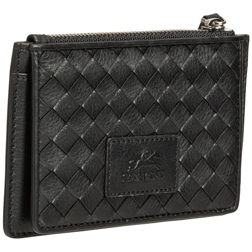 Mancini Basket Weave RFID Genuine Leather 7-Slot Credit Card Case - Black