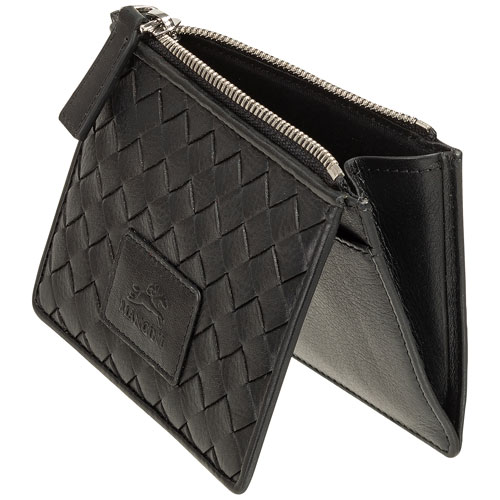 Mancini Basket Weave RFID Genuine Leather 7-Slot Credit Card Case - Black