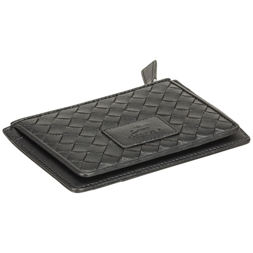 Mancini Basket Weave RFID Genuine Leather 7-Slot Credit Card Case - Black