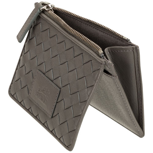 Étui pour cartes de crédit RFID à sept fentes en cuir véritable Motif tressé de Mancini - Gris