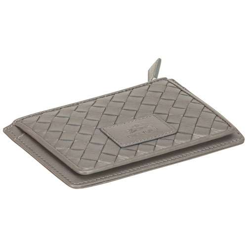 Étui pour cartes de crédit RFID à sept fentes en cuir véritable Motif tressé de Mancini - Gris